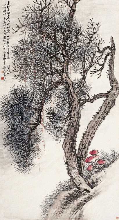 吕万 松芝并茂图 镜心